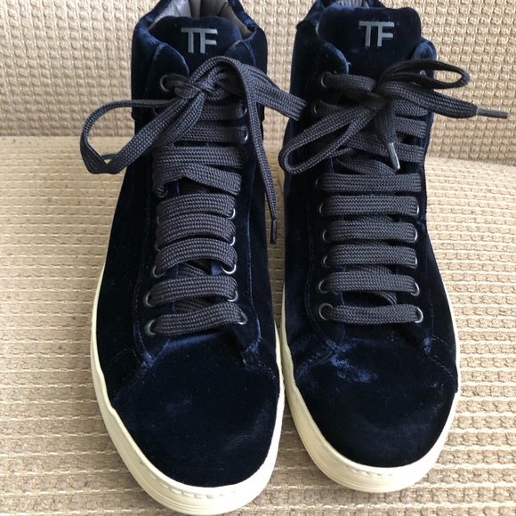 TOM FORD Russel Velvet Men\'s High-Top Navy Boots